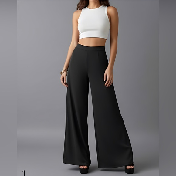 Black High Waist Wide Leg Pants - Picture 2 of 8